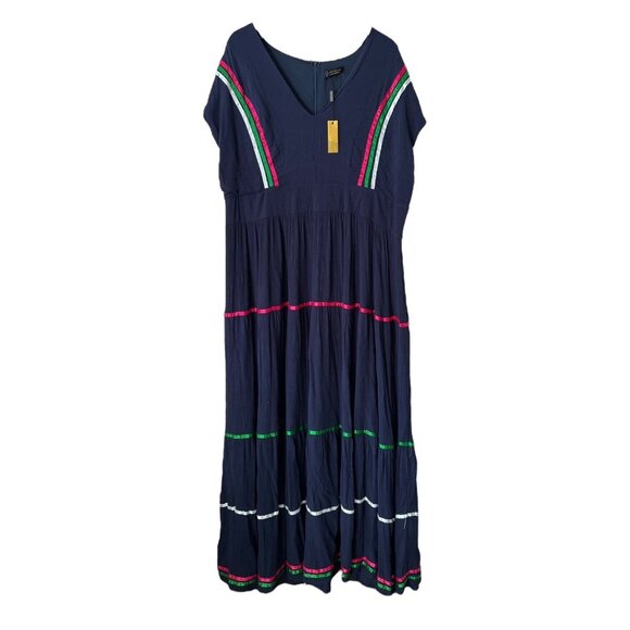Alexia Admor Dresses & Skirts - Alexia Admor Summer Maxi Dress Size 2X Navy Blue Tiered V Neck
